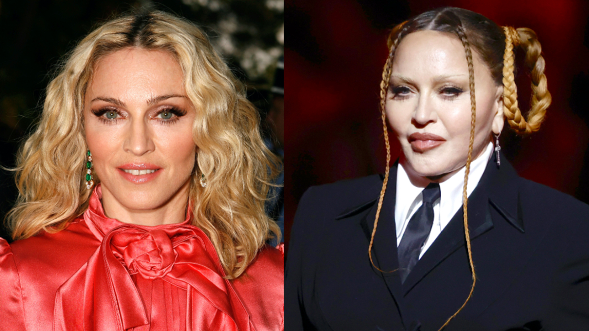 Split photo of Madonna in 2008 and Madonna in 2023