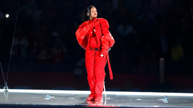 Rihanna performing at the Super Bowl Halftime Show
