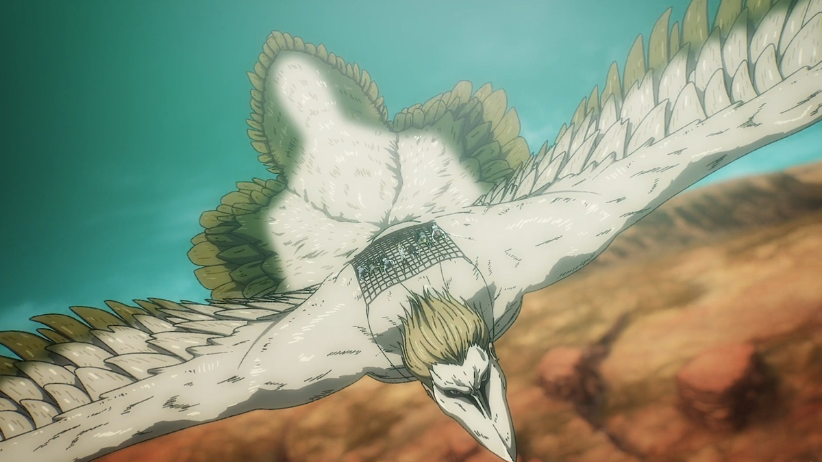Falco's Jaw Titan flying in the 'Attack on Titan' series finale.