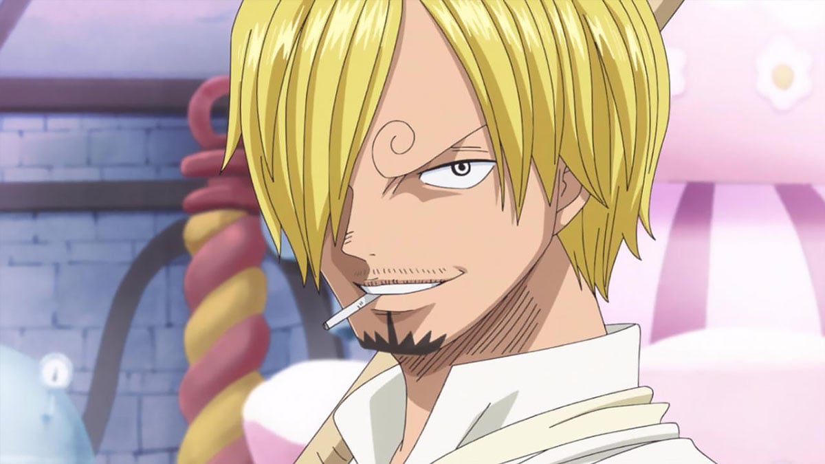 Sanji smirking while smoking in One Piece