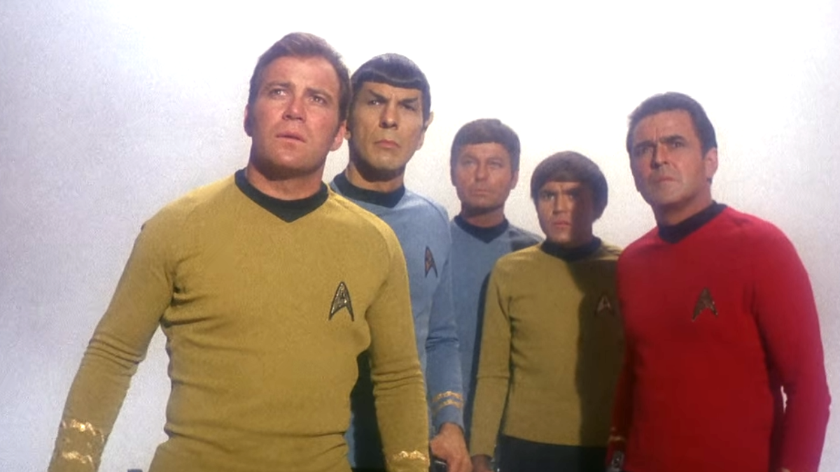 The main crew from Star Trek