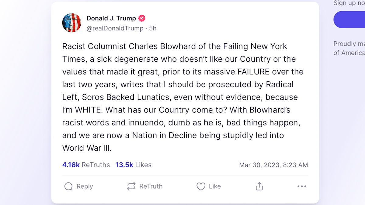 Donald Trump Truth Social post