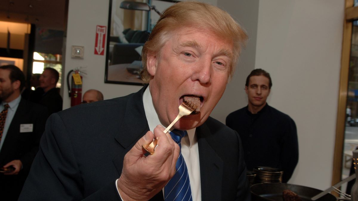 Donald Trump during Launch of Trump Steaks at The Sharper Image at The Sharper Image in New York City, New York, United States. (Photo by Stephen Lovekin/WireImage for Hill & Knowlton)