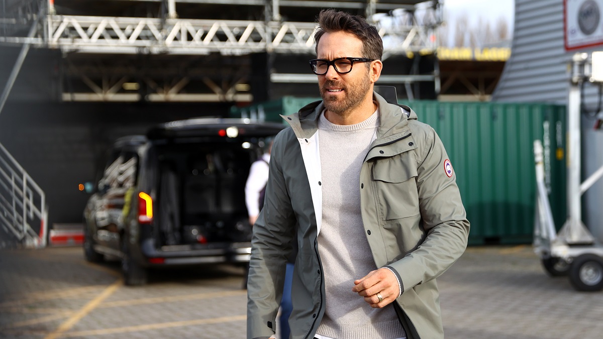 WREXHAM, WALES - JANUARY 29: Ryan Reynolds, owner of Wrexham arrives at the stadium prior to the Emirates FA Cup Fourth Round match between Wrexham and Sheffield United at Racecourse Ground on January 29, 2023 in Wrexham, Wales.
