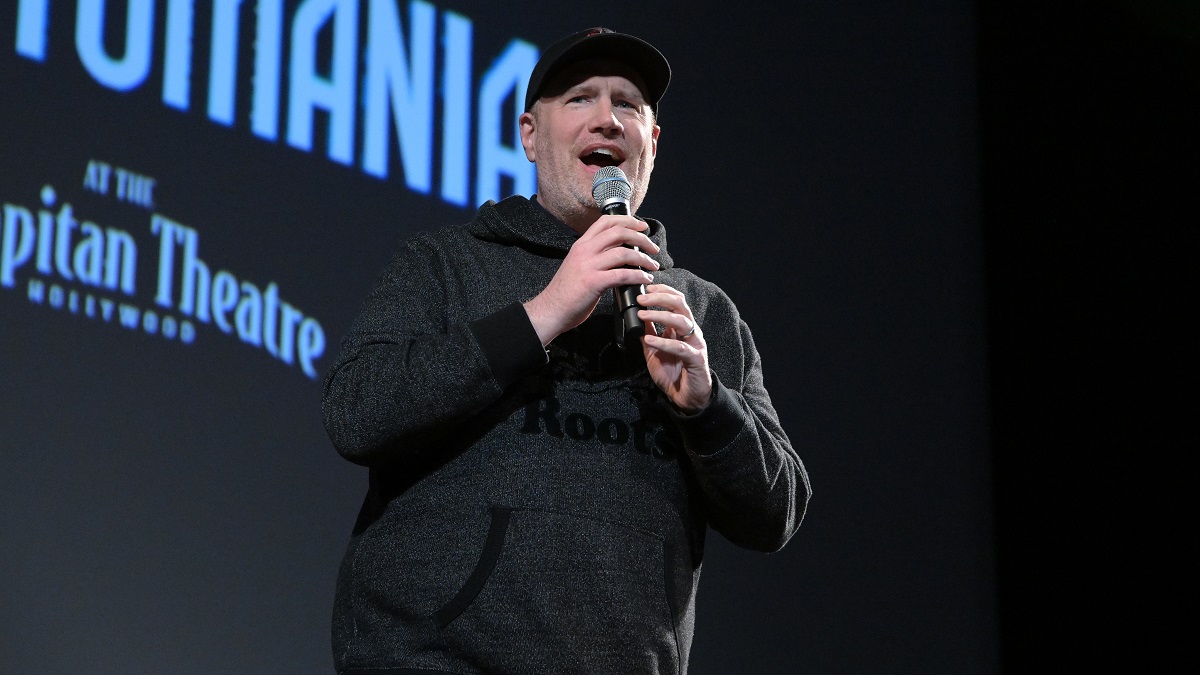LOS ANGELES, CALIFORNIA - FEBRUARY 17: Marvel Studios President Kevin Feige addresses the crowd at the Nerdist fan event for Marvel Studios' "Ant-Man And The Wasp: Quantumania" at El Capitan Theatre on February 17, 2023 in Los Angeles, California.