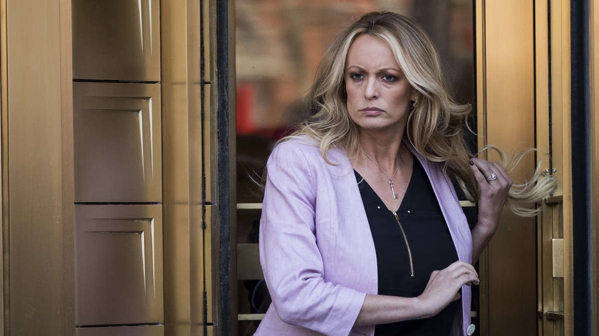 NEW YORK, NY - APRIL 16: Adult film actress Stormy Daniels (Stephanie Clifford) exits the United States District Court Southern District of New York for a hearing related to Michael Cohen, President Trump's longtime personal attorney and confidante, April 16, 2018 in New York City. Cohen and lawyers representing President Trump are asking the court to block Justice Department officials from reading documents and materials related to Cohen's relationship with President Trump that they believe should be protected by attorney-client privilege. Officials with the FBI, armed with a search warrant, raided Cohen's office and two private residences last week.