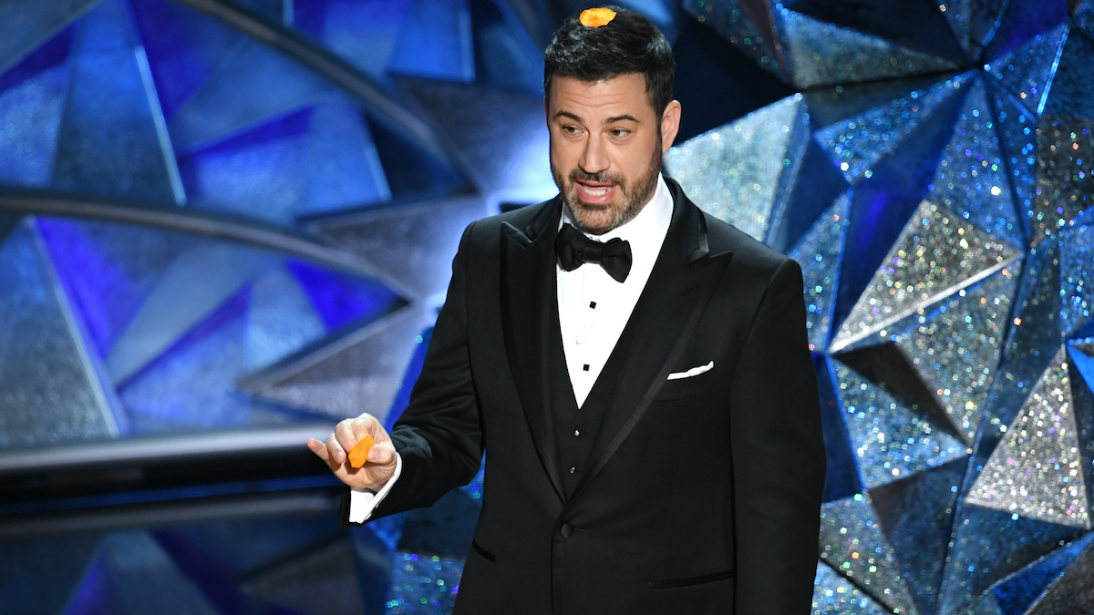 Jimmy Kimmel on stage at the Academy Awards