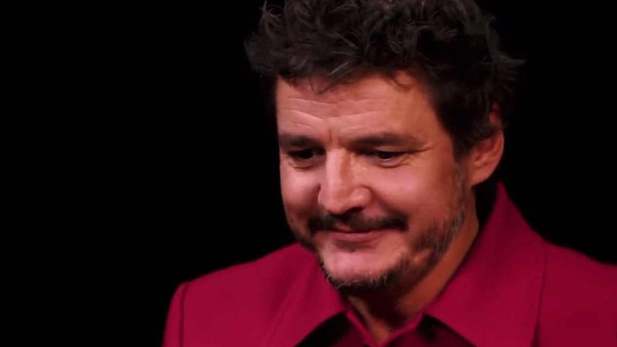 Pedro Pascal looking concerned on 'Hot Ones'