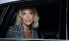 Rebecca (Hannah Waddingham) looking out of a car window