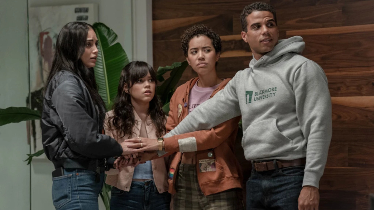 Melissa Barrera, Jenna Ortega, Jasmin Savoy Brown e Mason Gooding em 'Pânico VI'