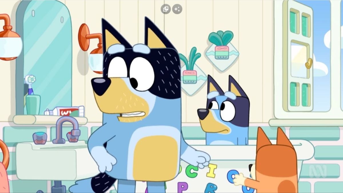 Bandit, Bluey, and Bingo in Bluey's "Exercise" episode.
