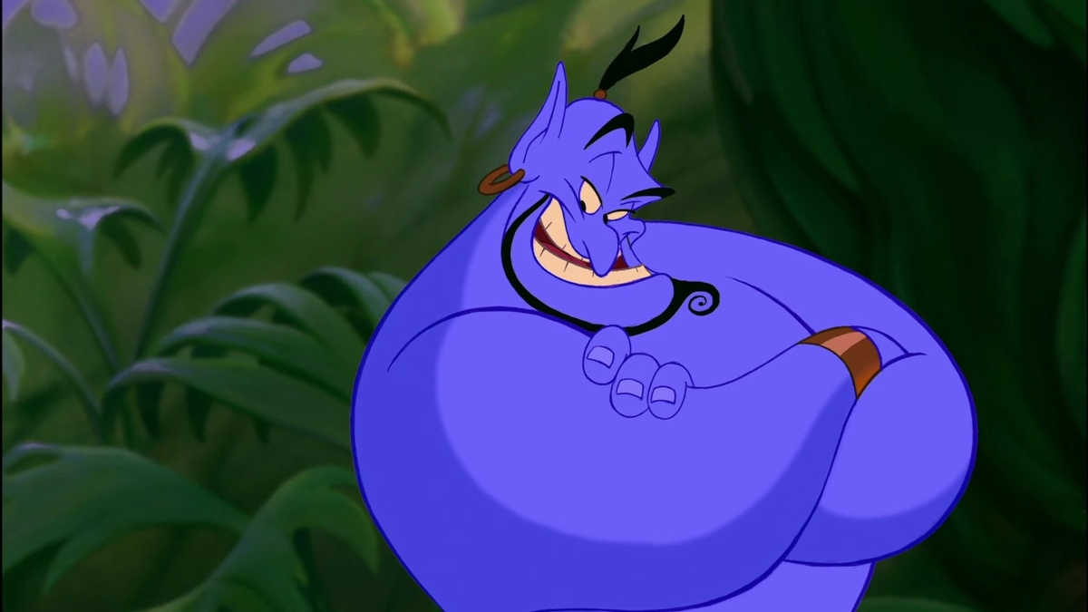 The Genie (Robin Williams) grins in 1992's Aladdin.