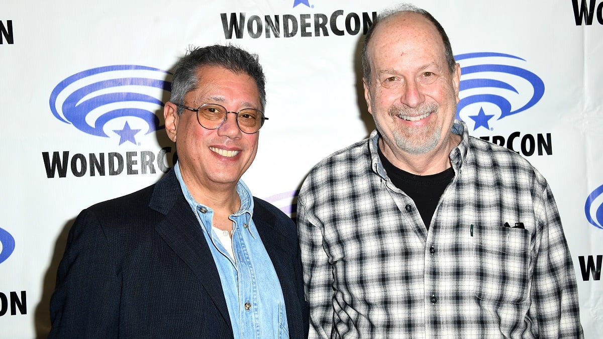 ANAHEIM, CALIFORNIA - MARCH 25: Dean Devlin and Jonathan Glassner Promote SYFY's "The Ark" Day Two of WonderCon 2023 held at Anaheim Convention Center on March 25, 2023 in Anaheim, Califdornia.