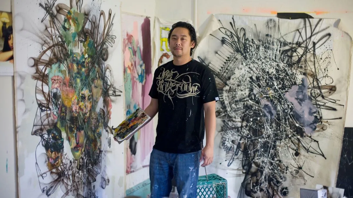 tist David Choe, who painted murals at the headquarters of Facebook in exchange for an undisclosed shares of company stock, is photographed in his studio in the Chinatown section of New York City. Russia's Digital Sky Technologies paid $200 million for less than 2 percent of Palo Alto, California-based Facebook, valuing Facebook at $10 billion. (Photo by Ramin Talaie/Corbis via Getty Images)