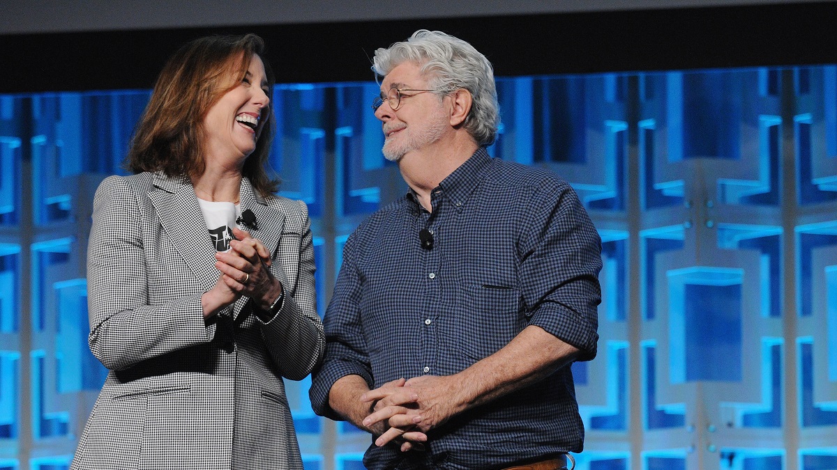ORLANDO, FL - APRIL 13: Kathleen Kennedy and George Lucas attend the 40 Years of Star Wars panel during the 2017 Star Wars Celebrationat Orange County Convention Center on April 13, 2017 in Orlando, Florida.