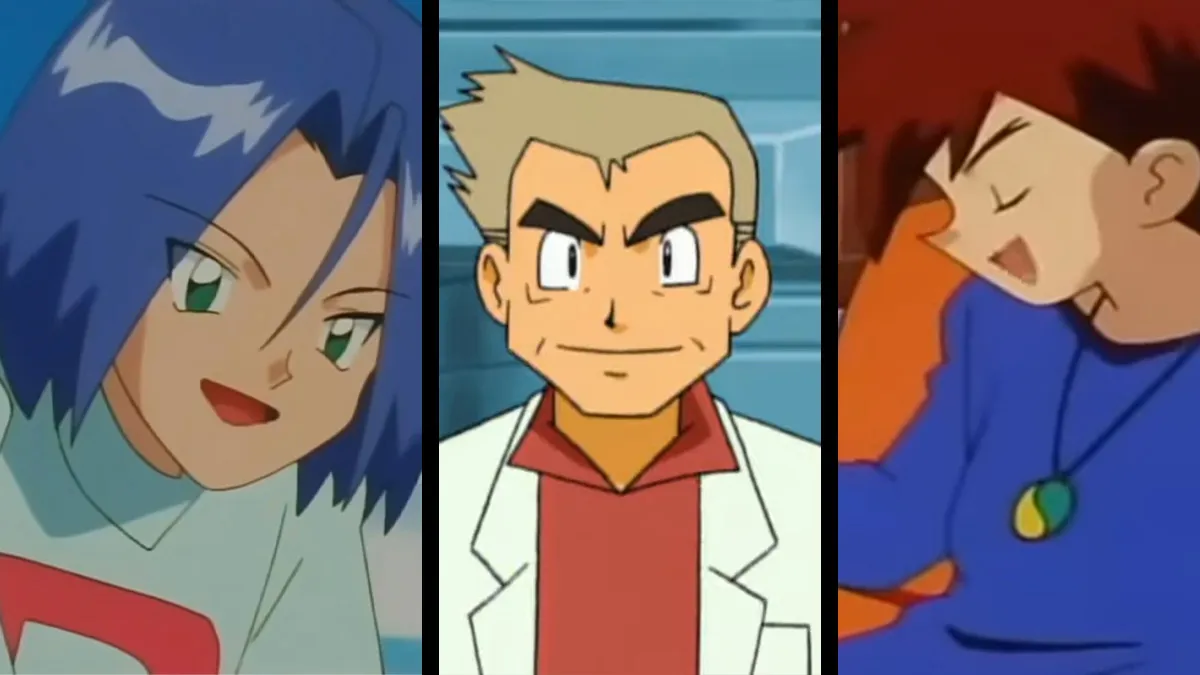 James, Professor Oak, and Gary Oak from Pokémon