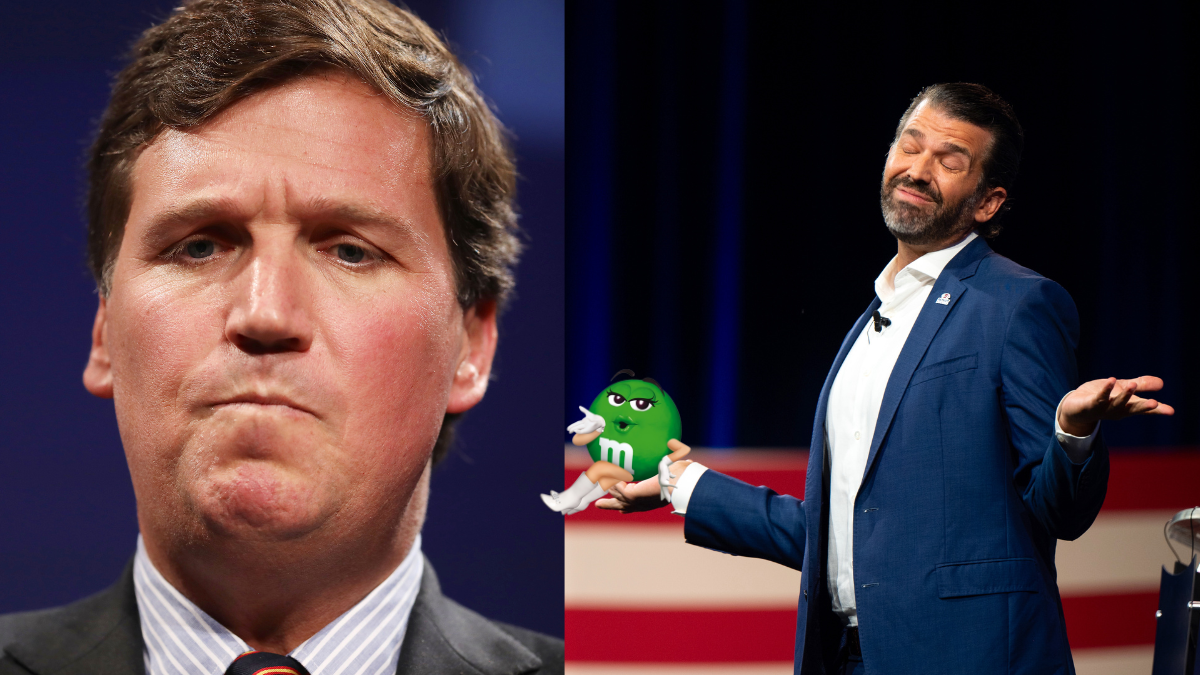 Tucker Carlson, Donald Trump Jr., and the Green M&M react to Carlson parting ways with Fox News