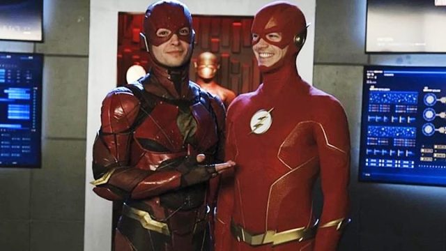 Ezra Miller and Grant Gustin as the Flash