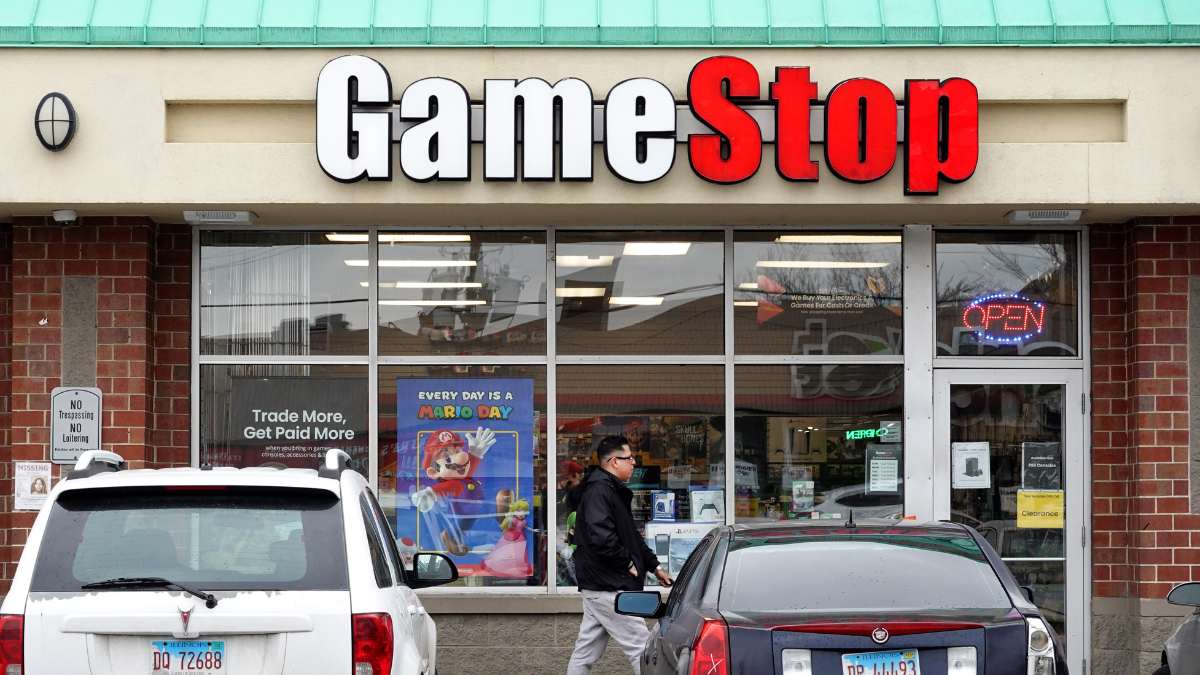 CHICAGO, ILLINOIS - MARCH 16: A GameStop store operates in a strip mall on March 16, 2023 in Chicago, Illinois. The gaming retailer, which is scheduled to report earnings on March 21, saw its stock price jump more than five percent today.