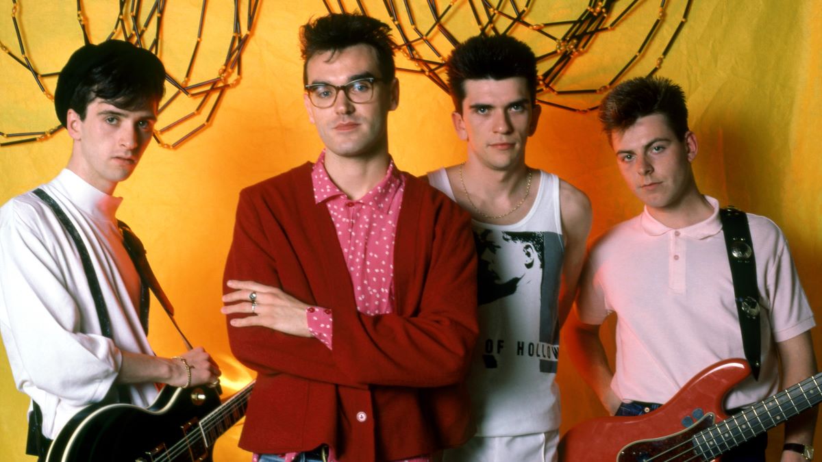 English guitarist Johnny Marr, English singer Morrissey, English drummer Mike Joyce and English bassist Andy Rourke of The Smiths pose for a portrait before their first show in Detroit during the 1985 Meat Is Murder Tour on June 8, 1985 at the Royal Oak Music Theatre in Royal Oak, Michigan. (Photo by Ross Marino/Getty Images)