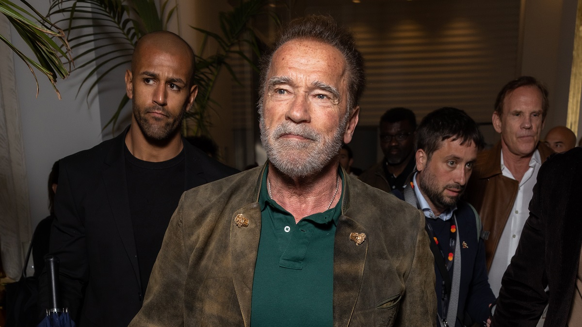 CANNES, FRANCE - MAY 17: Arnold Schwarzenegger is seen at the Martinez hotel during the 76th Cannes film festival on May 17, 2023 in Cannes, France.