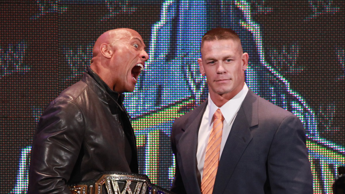 NEW YORK, NY - APRIL 04: The Rock and John Cena attend the WrestleMania 29 Press Conference at Radio City Music Hall on April 4, 2013 in New York City.