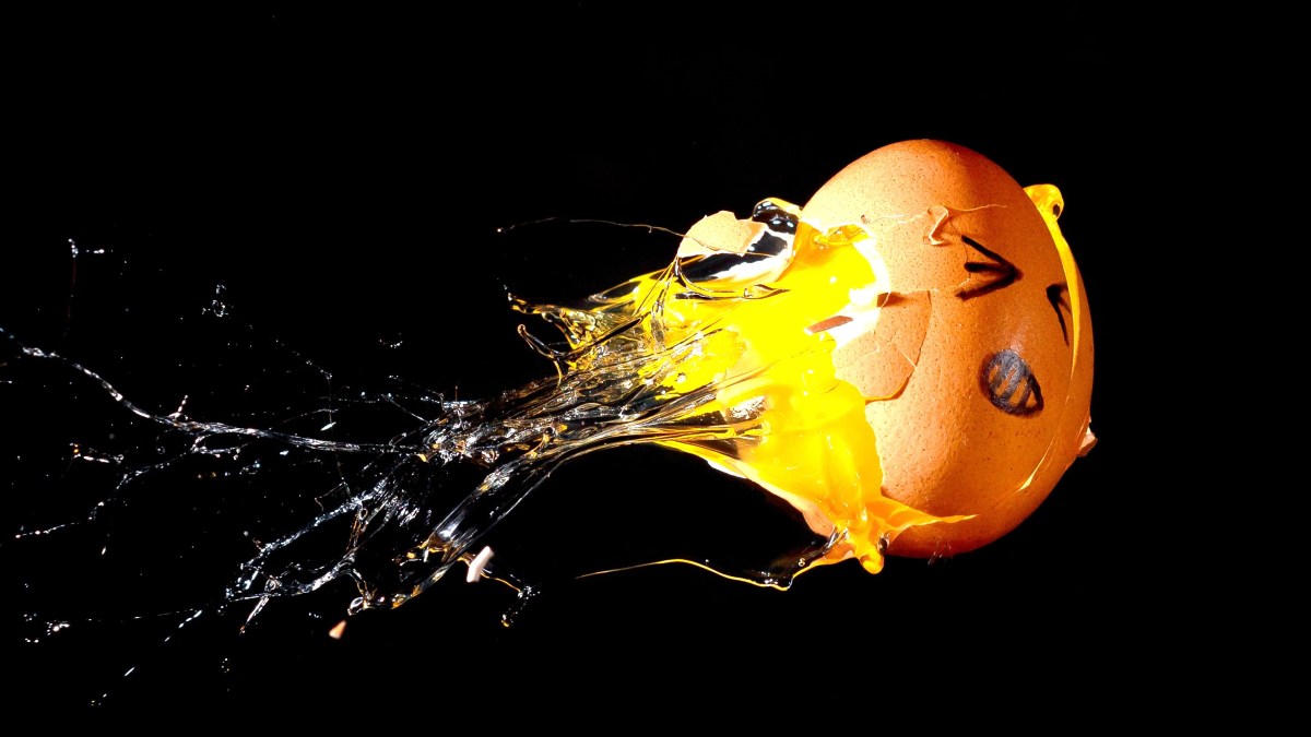 Exploding egg because it was hit by a shot