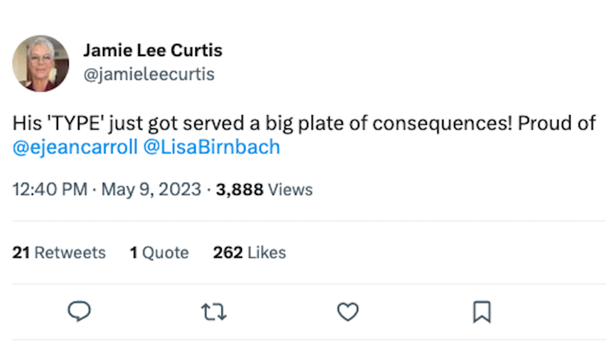 Screenshot of Jamie Lee Curtis' Twitter message