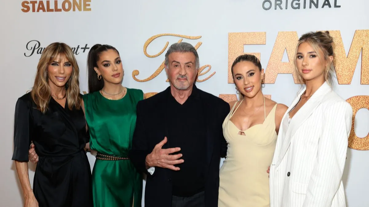 NEW YORK, NEW YORK - MAY 11: (L-R) Jennifer Flavin Stallone, Sistine Stallone, Sylvester Stallone, Sophia Stallone and Scarlet Stallone attend The Family Stallone Red Carpet & Reception at Torrisi Bar and Restaurant on May 11, 2023 in New York City.