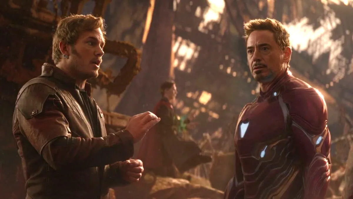 Chris Pratt as Star-Lord and Robert Downey Jr. as Iron Man in 'Avengers: Infinity War'