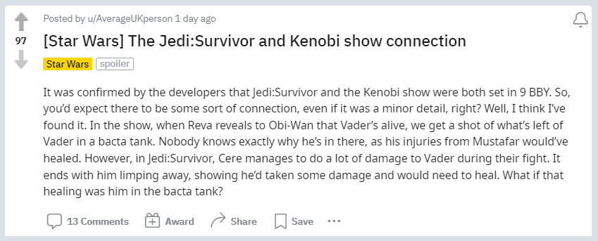 Star Wars Reddit post