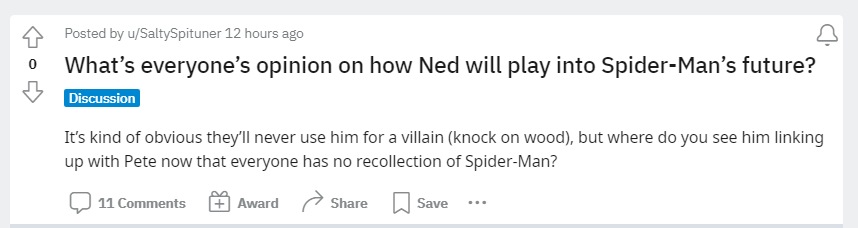 Spider-Man Reddit post