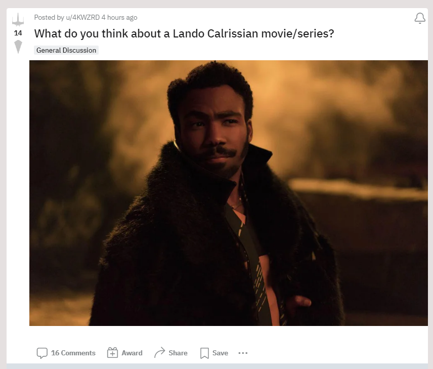 Lando Reddit post