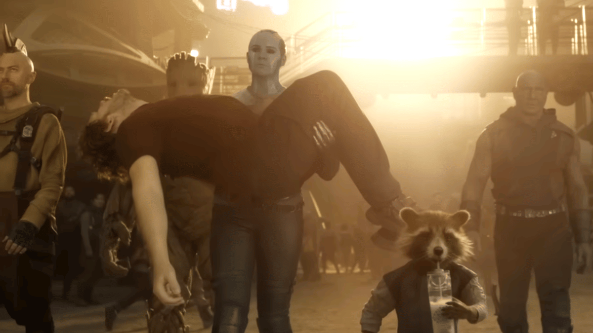 Nebula carries a limp Peter Quill in 'Guardians of the Galaxy Vol. 3'