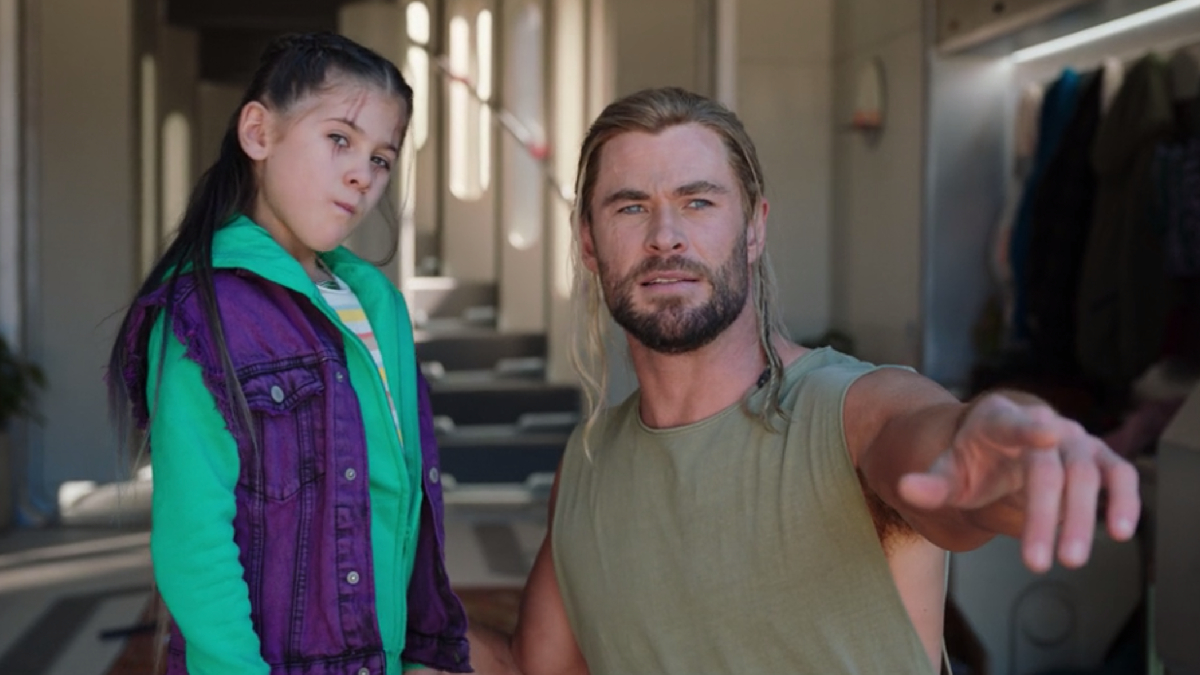 Chris Hemsworth as Thor and his daughter, India Rose, as Love