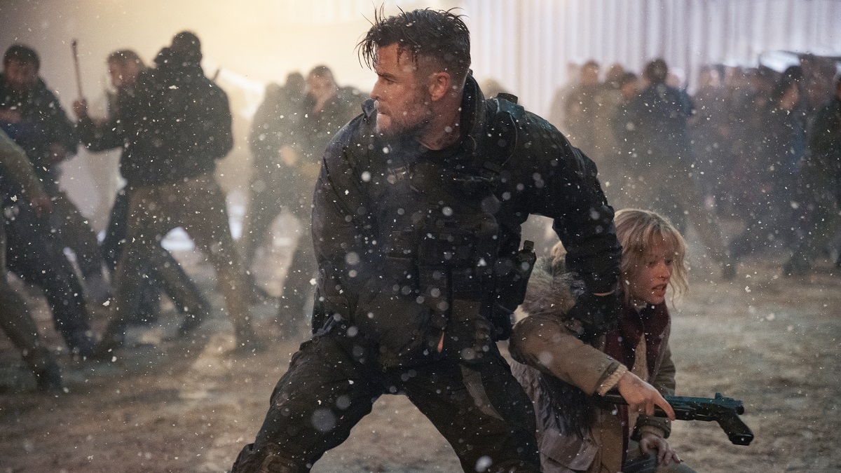 Extraction 2. (L-R) Chris Hemsworth as Tyler Rake and Tinatin Dalakishvili as Ketevan in Extraction 2.