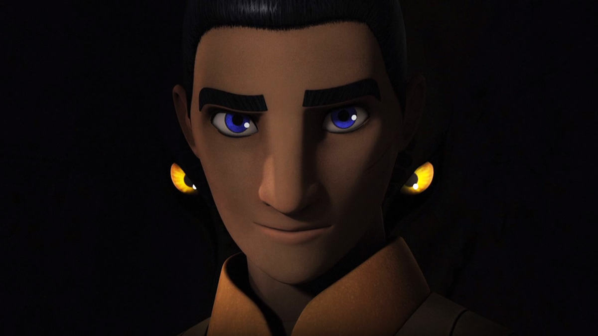 Ezra Bridger stands in front of a Loth Wolf