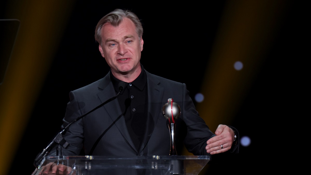 LAS VEGAS, NEVADA - APRIL 27: Christopher Nolan accepts the National Association of Theatre Owners Spirit of the Industry Award during the CinemaCon Big Screen Achievement Awards at The Colosseum at Caesars Palace during CinemaCon, the official convention of the National Association of Theatre Owners, on April 27, 2023 in Las Vegas, Nevada.