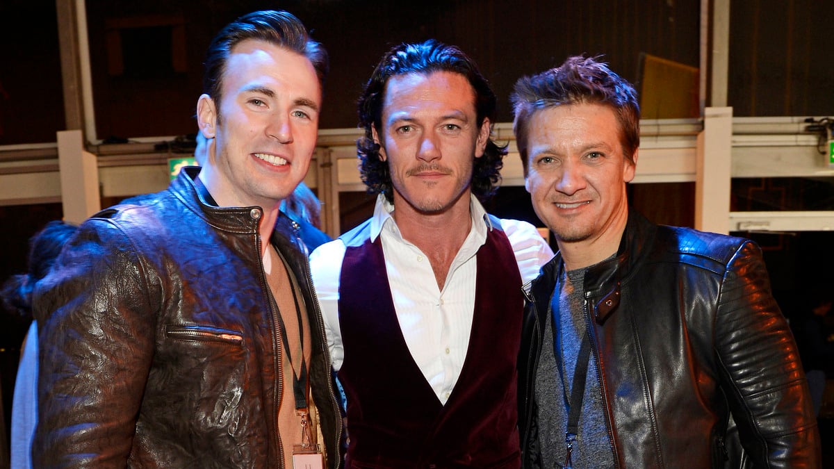 Chris Evans, Luke Evans and Jeremy Renner attend the Battersea Power Station Annual Party on April 30, 2014 in London, England.