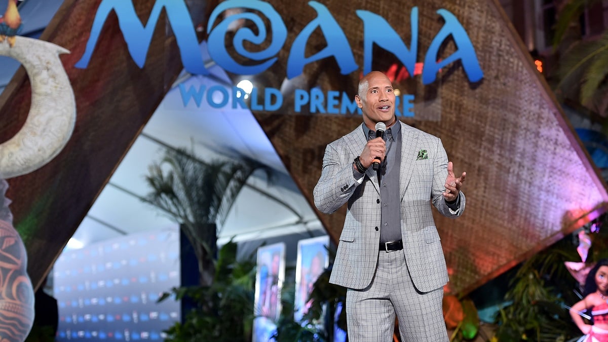 HOLLYWOOD, CA - NOVEMBER 14: Actor Dwayne Johnson speaks onstage at The World Premiere of Disneys "MOANA" at the El Capitan Theatre on Monday, November 14, 2016 in Hollywood, CA.