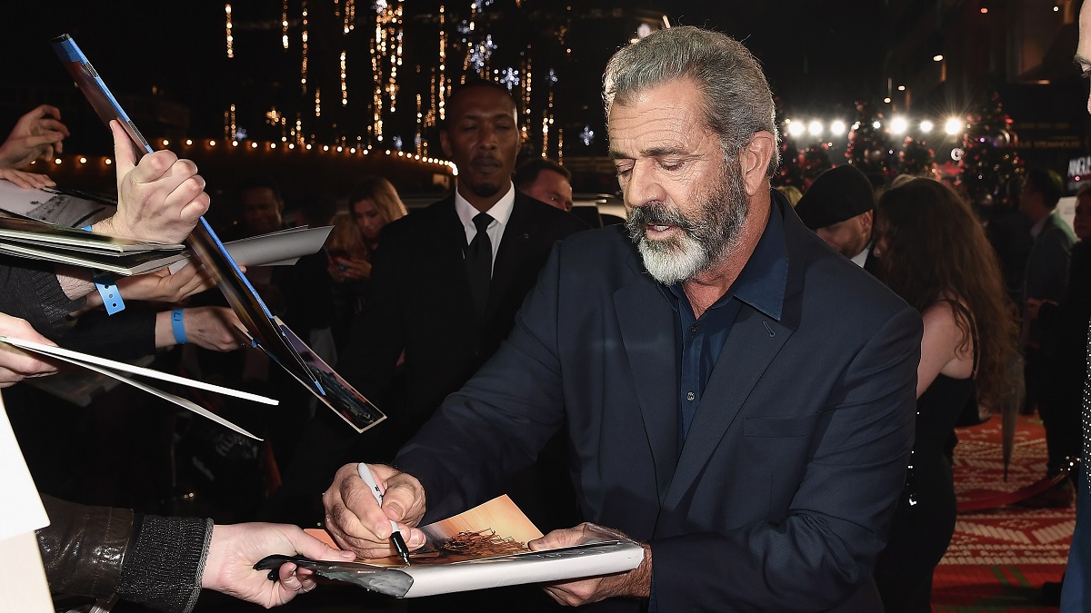 LONDON, ENGLAND - NOVEMBER 16: Mel Gibson signs autographs at the UK Premiere of 'Daddy's Home 2' at Vue West End on November 16, 2017 in London, England.