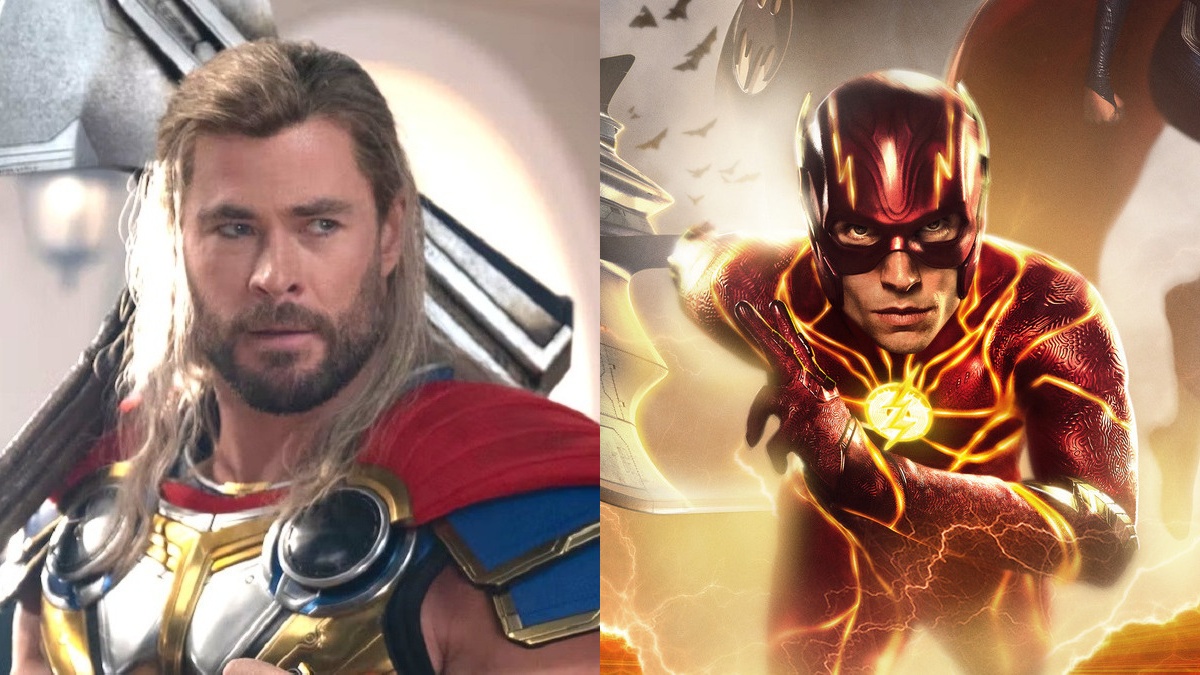 Chris Hemsworth as Thor in 'Thor: Love and Thunder'/Ezra Miller in 'The Flash'