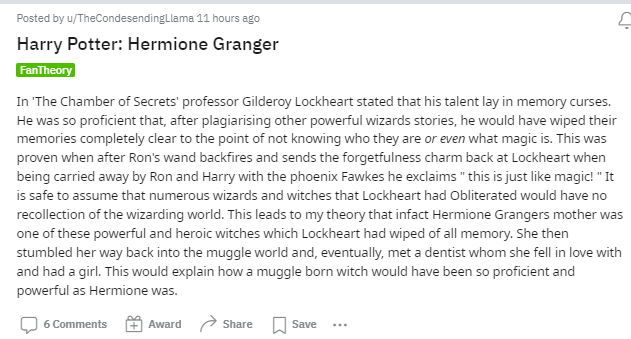 Harry Potter Reddit post