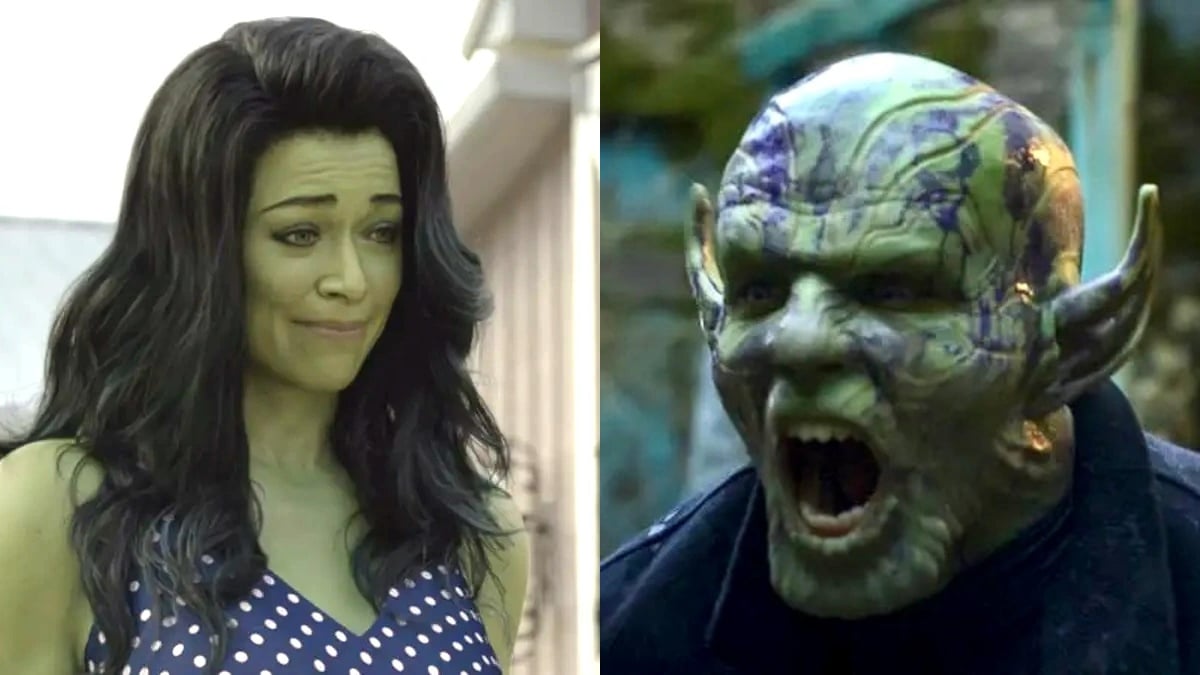 Tatiana Maslany em 'Mulher-Hulk: Advogada'/Skrull em 'Invasão Secreta'