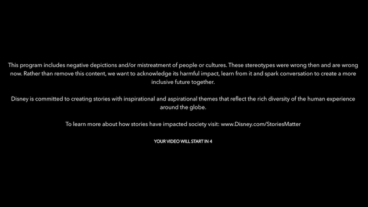 A content warning about 'Aladdin' on Disney Plus