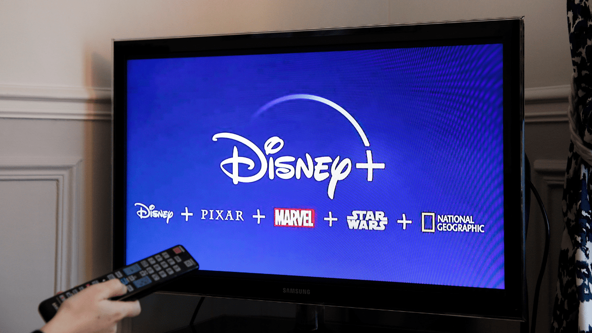 PARIS, FRANCE - NOVEMBER 08: In this photo illustration, the Disney + logo is displayed on the screen of a television on November 08, 2019 in Paris, France. The Walt Disney Company will launch its streaming service (Svod) Disney plus in the United States on November 12, 2019, for Europe, it will be necessary to wait until the beginning of the year 2020.