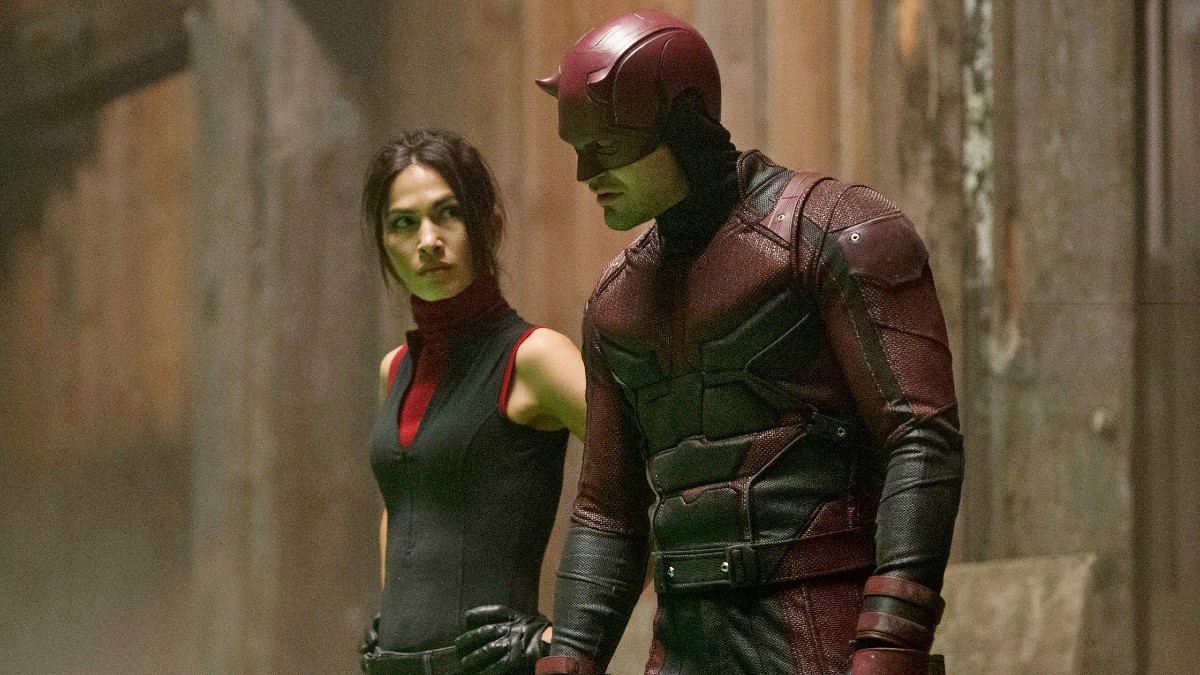 Elodie Yung as Elektra and Charlie Cox as Matt Murdock in Netflix Daredevil