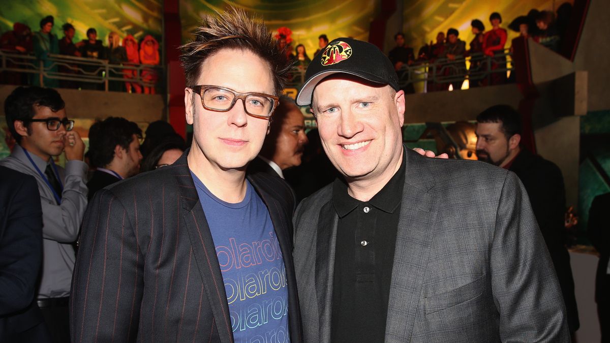 James Gunn (L) and Producer Kevin Feige at The World Premiere of Marvel Studios' "Thor: Ragnarok" at the El Capitan Theatre on October 10, 2017