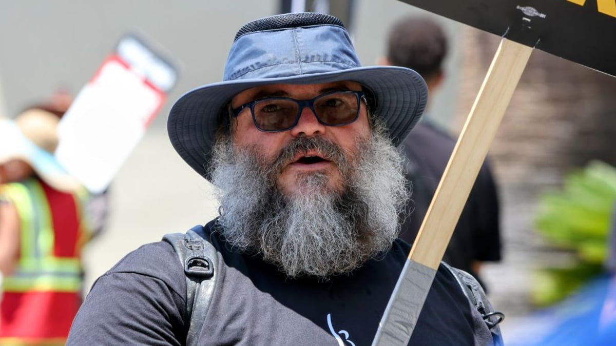 Jack Black barely recognisable on picket line with striking actors