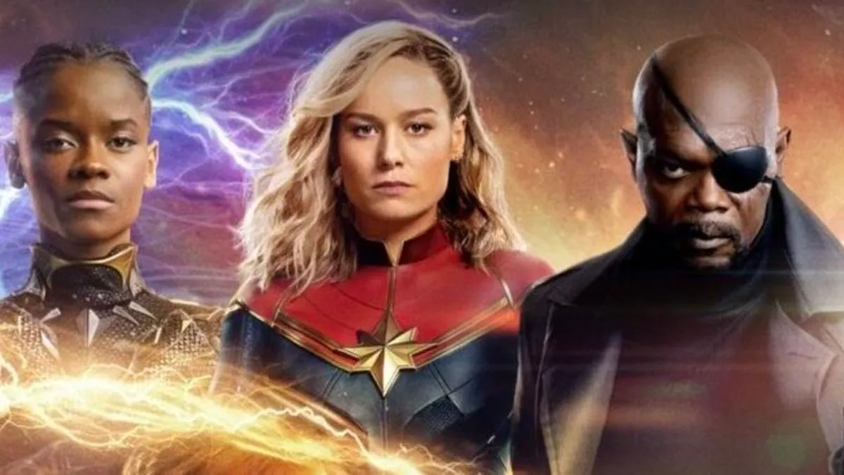 Letitia Wright as Black Panther/Brie Larson as Captain Marvel/Samuel L. Jackson as Nick Fury